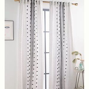 New Anthropologie Tasseled Pendana Curtain Black White 50"x84"